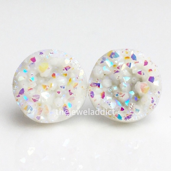 3 for 15🎀Opal white faux Druzy studs - Picture 2 of 9